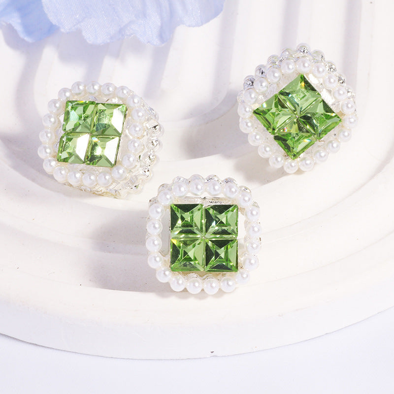 Wholesale 2pcs/pack Double-sided alloy rhinestone square straight hole loose beads DIY